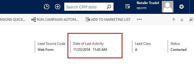 Date of last activity in Dynamics CRM