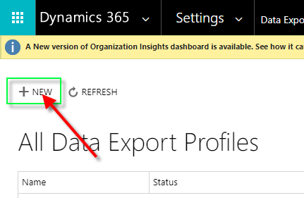 Add New Data Export in Dynamics 365